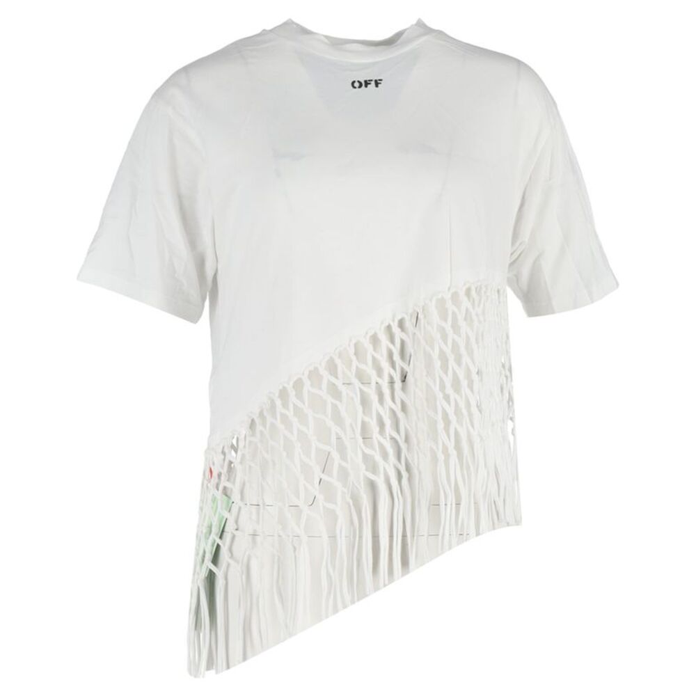 Off-white Asymmetric Net Cotton T-shirt in White Cotton